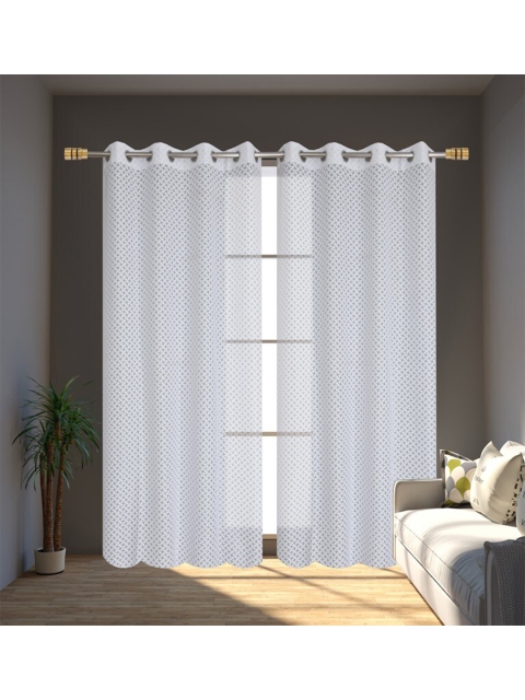 Molly & Michel Set Of 2 White Geometric Sheer Long Door Curtain