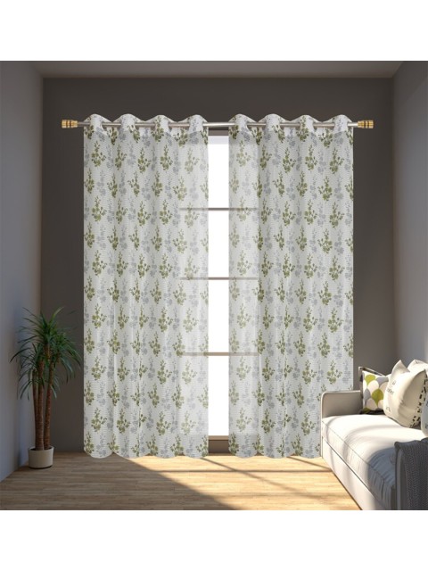 

Molly & Michel Green & White Set of 2 Floral Sheer Long Door Curtain