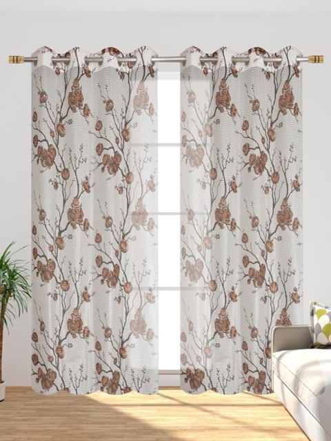 

Molly & Michel Brown & White Set of 2 Floral Long Door Curtain