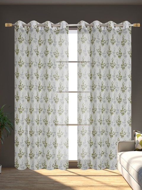

Molly & Michel Set Of 2 Green & White Floral Printed Sheer Door Curtains