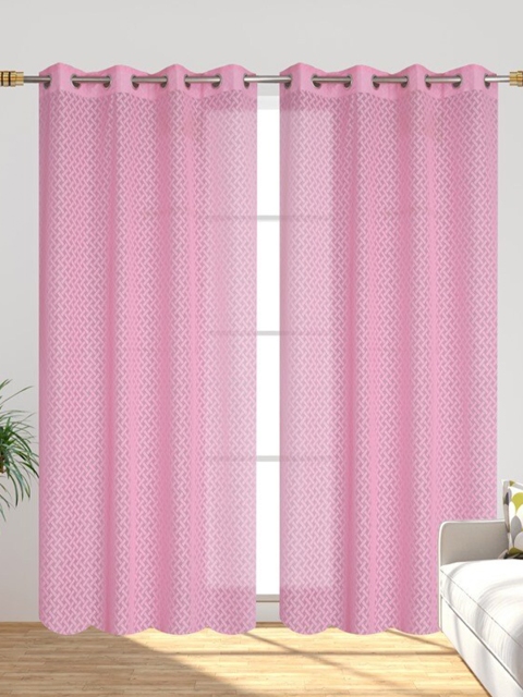 

Molly & Michel Pink Set of 2 Geometric Sheer Door Curtain