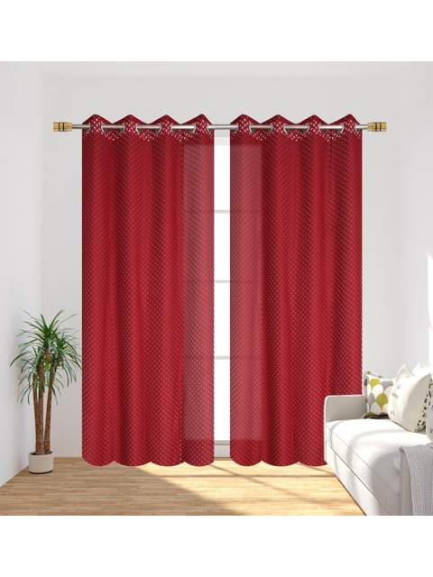 

Molly & Michel Set Of 2 Maroon Geometric Sheer Door Curtains