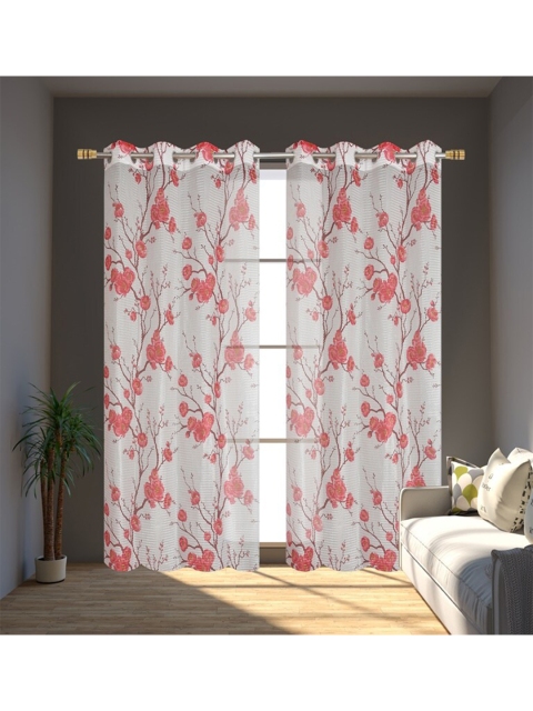 

Molly & Michel Maroon & White Set of 2 Floral Long Door Curtain
