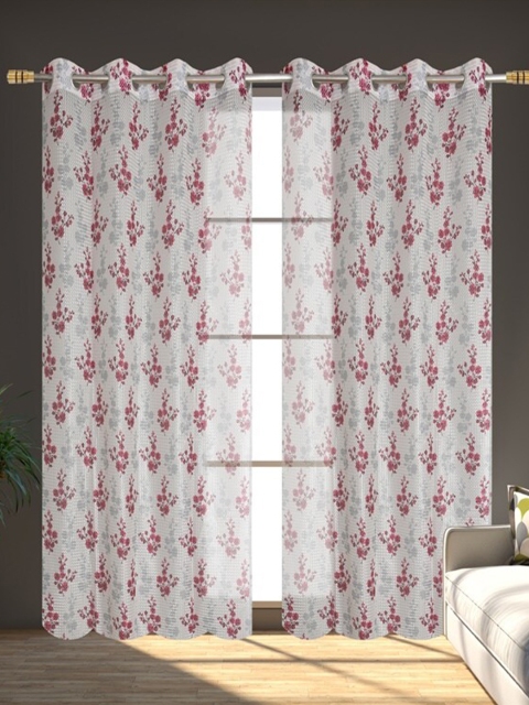 

Molly & Michel Pink & White Set of 2 Floral Sheer Long Door Curtain