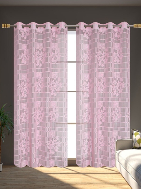 

Molly & Michel Pink Set Of 2 Geometric Sheer Long Door Curtain
