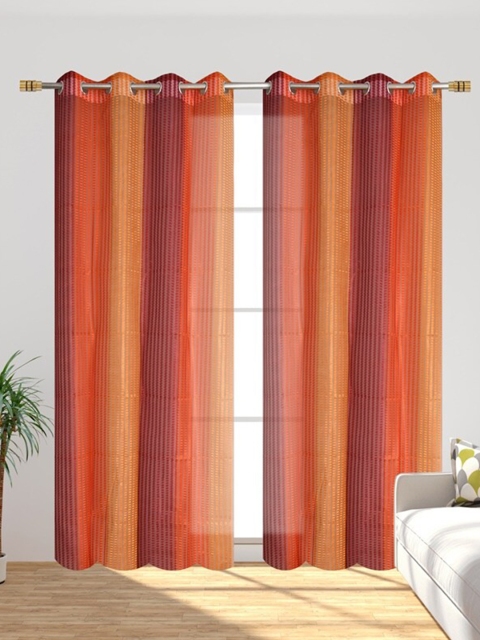 

Molly & Michel Orange & Maroon Set of 2 Sheer Door Curtains