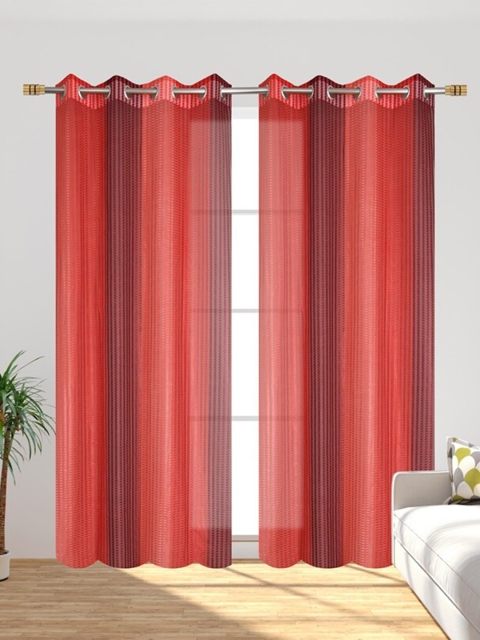 

Molly & Michel Set Of 2 Maroon Striped Sheer Long Door Curtain