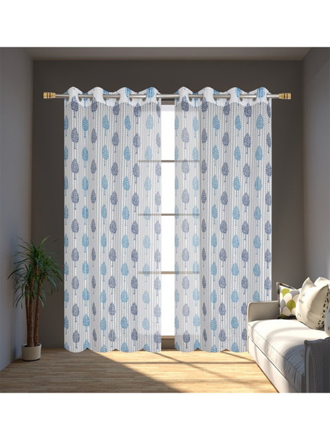 

Molly & Michel Turquoise Blue & White Set of 2 Floral Sheer Long Door Curtain