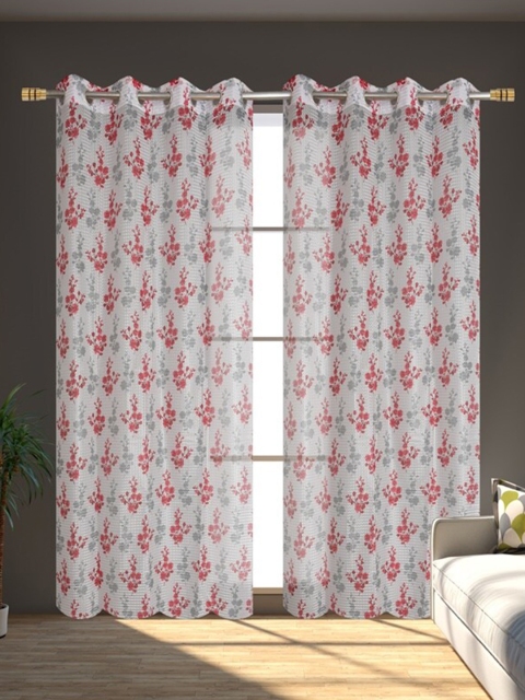 

Molly & Michel Maroon & White Set of 2 Floral Door Curtain