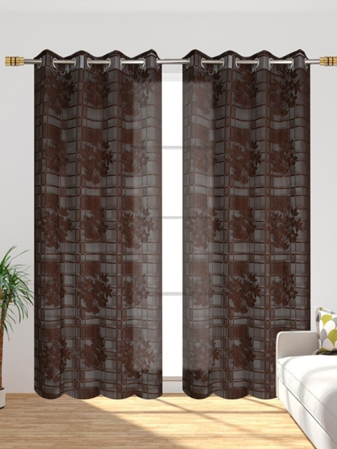 

Molly & Michel Set Of 2 Brown Floral Sheer Door Curtain