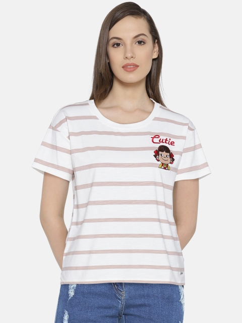 

Vero Moda Women Off-White & Beige Striped T-shirt