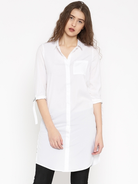 

Vero Moda Women White Longline Solid Casual Shirt