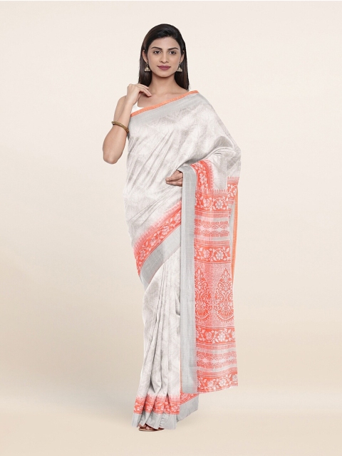

Pothys Off White & Peach-Coloured Floral Zari Saree