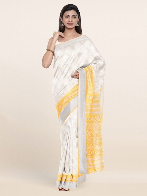 

Pothys Off White & Mustard Ethnic Motifs Saree