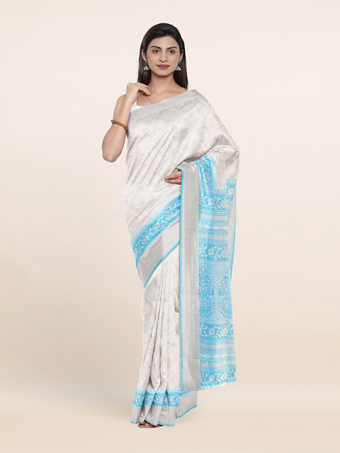 

Pothys Off-White & Blue Abstract Printed Zari Saree