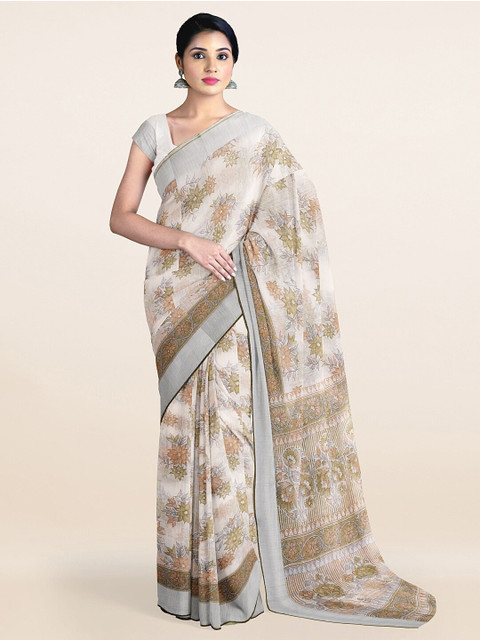 

Pothys Off White & Silver Floral Zari Saree