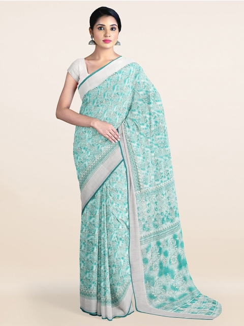 

Pothys Green & Silver-Toned Ethnic Motifs Zari Saree