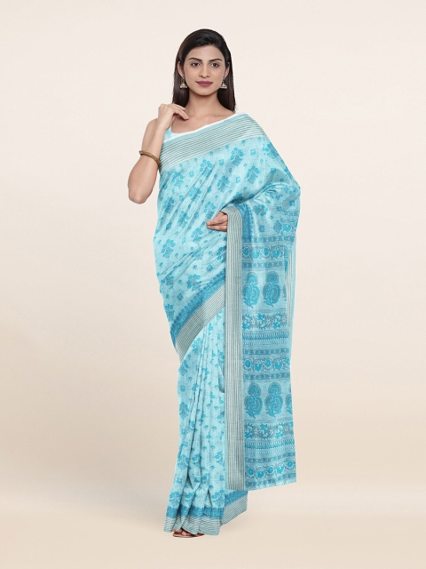 

Pothys Blue & Silver-Toned Floral Saree