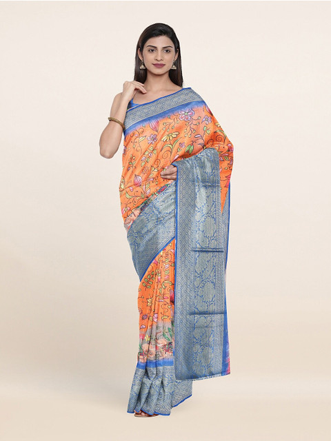 

Pothys Peach-Coloured & Blue Ethnic Motifs Pure Cotton Saree