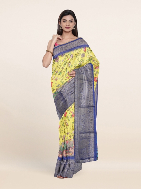 Pothys Yellow & Silver-Toned Floral Zari Pure Cotton Saree