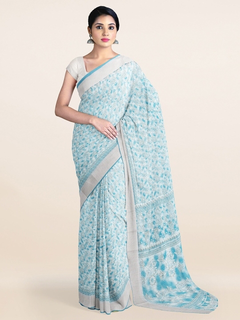 

Pothys Blue & Silver-Toned Ethnic Motifs Saree