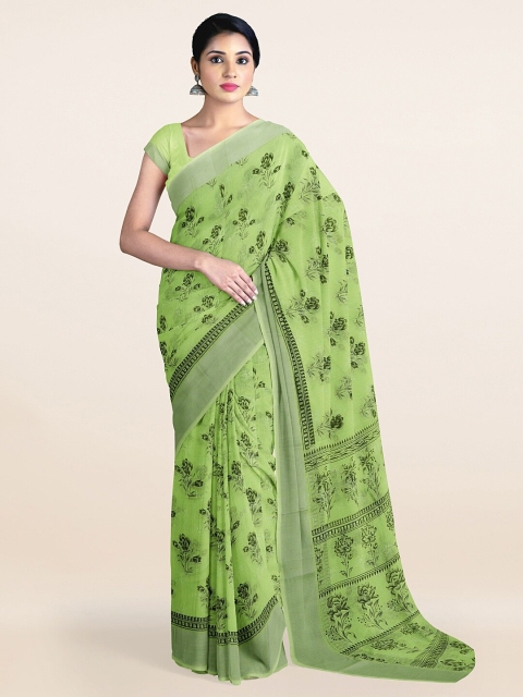 

Pothys Green & Silver-Toned Ethnic Motifs Saree