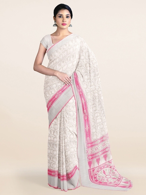 

Pothys Off White & Pink Ethnic Motifs Zari Saree