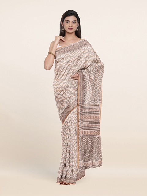 

Pothys Off White & Beige Printed Cotton Blend Saree