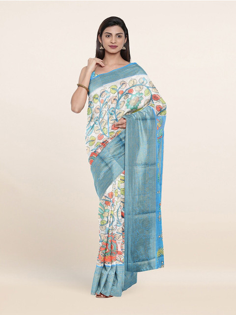

Pothys Blue & Off White Floral Pure Cotton Saree