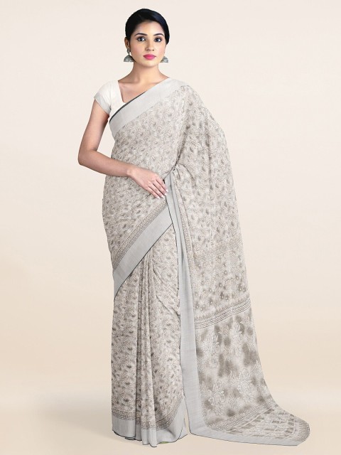 

Pothys Grey & Silver-Toned Ethnic Motifs Saree