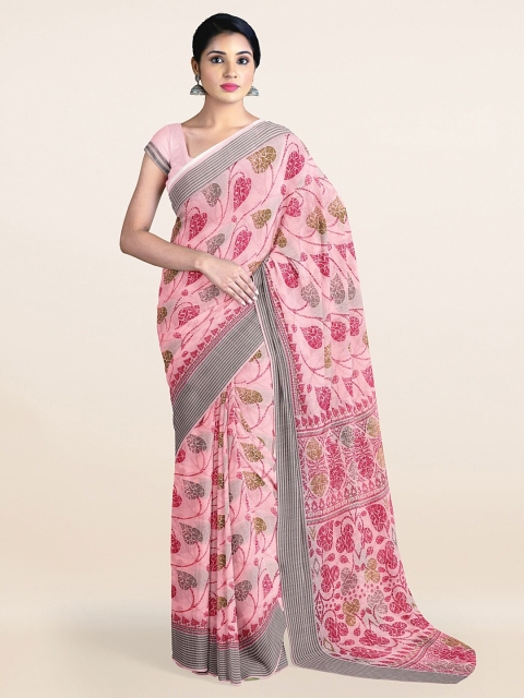 

Pothys Pink & Brown Floral Saree