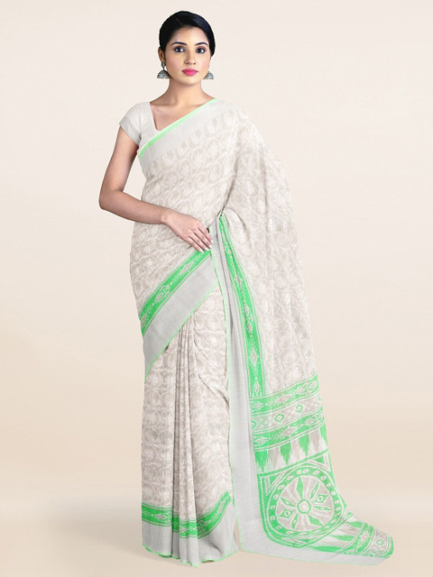 

Pothys Off White & Green Ethnic Motifs Saree