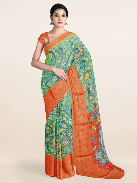 

Pothys Green & Red Kalamkari Zari Pure Cotton Saree