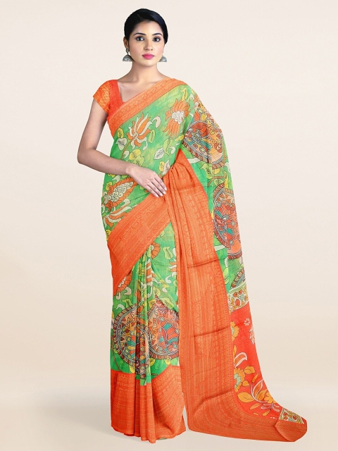 

Pothys Green & Orange Ethnic Motifs Printed Pure Cotton Saree