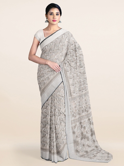 

Pothys Grey Floral Printed Zari Saree