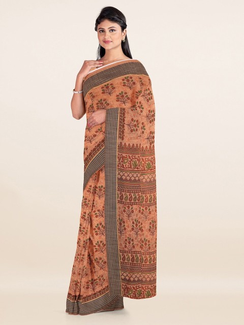 

Pothys Peach-Coloured & Black Floral Saree
