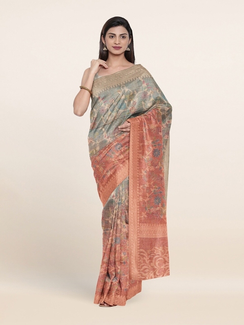 

Pothys Grey & Gold-Toned Ethnic Motifs Zari Tissue Saree