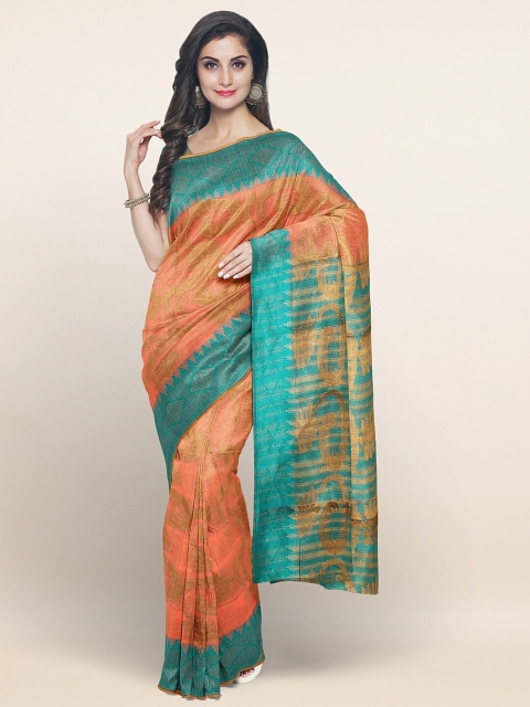 

Pothys Peach-Coloured & Green Woven Design Zari Saree