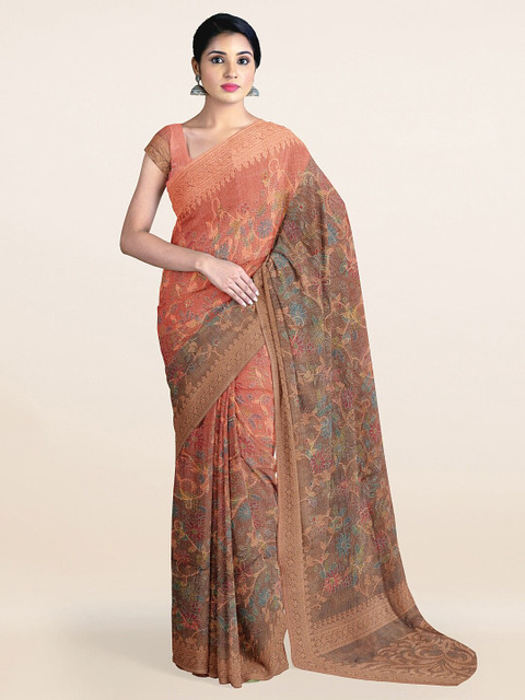 

Pothys Brown & Pink Floral Tissue Saree