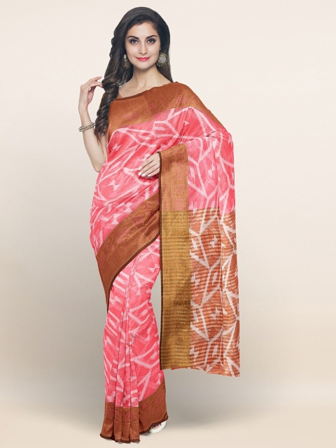 

Pothys Pink & Copper-Toned Zari Border Cotton Blend Saree