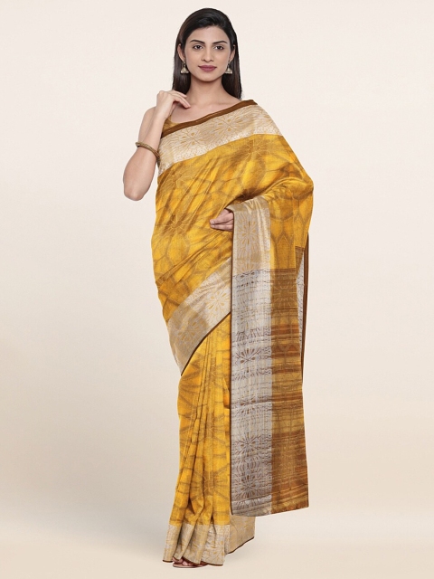 

Pothys Yellow & Brown Floral Printed Saree