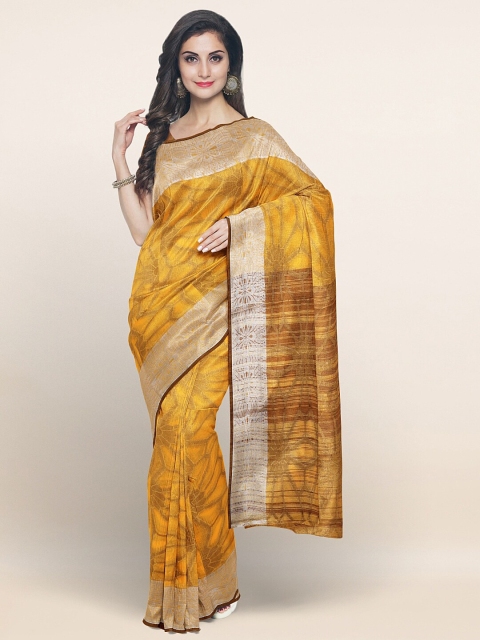 

Pothys Yellow & Brown Floral Saree