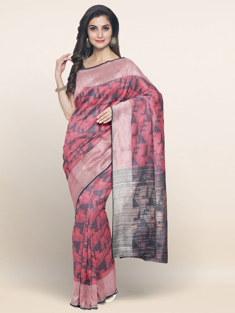 

Pothys Pink & Black Floral Embroidered Saree