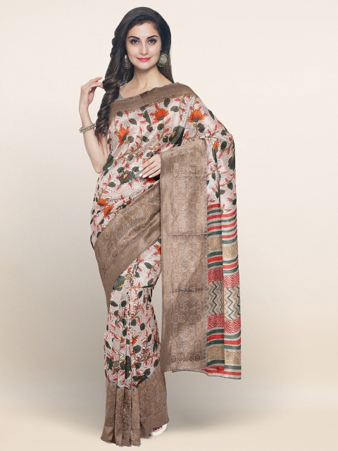 

Pothys Grey & Copper-Toned Floral Zari Jute Silk Saree