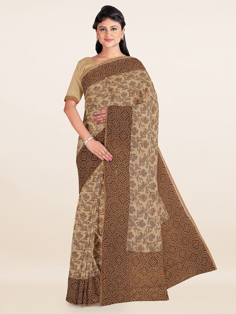 

Pothys Beige & Brown Floral Printed Saree