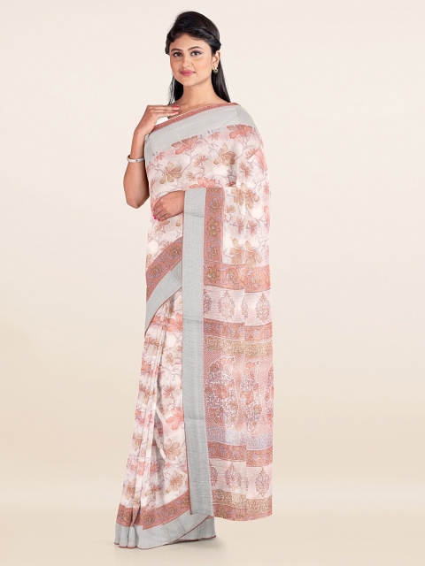

Pothys Off White & Pink Floral Saree