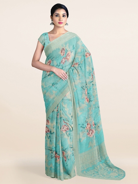 

Pothys Green & Pink Floral Zari Tissue Saree