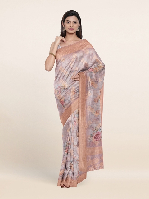 

Pothys Mauve & Orange Floral Zari Tissue Saree