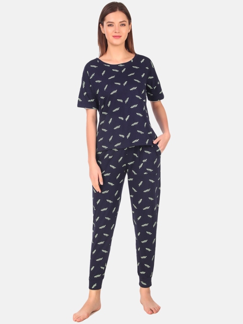 

Masha Women Navy Blue & White Printed Night suit