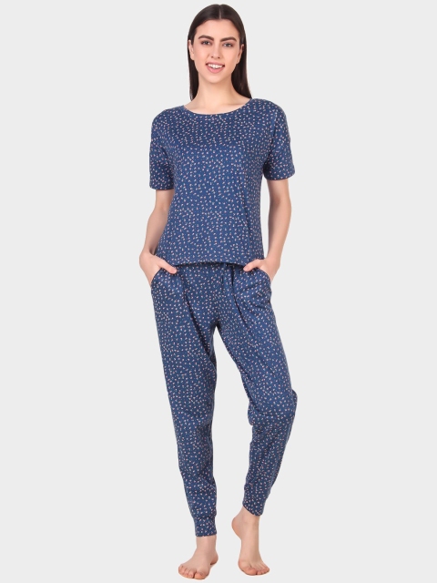 

Masha Women Blue Floral Printed Pure Cotton Night Suits